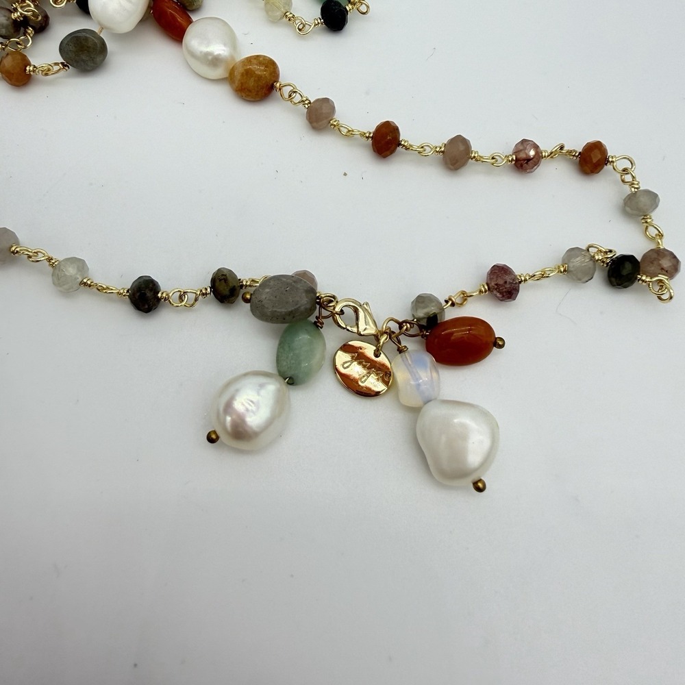 HSN Joya 925 Freshwater Pearl & Gemstone Necklace Flapper 62 Inches Layering‎ - Picture 7 of 15